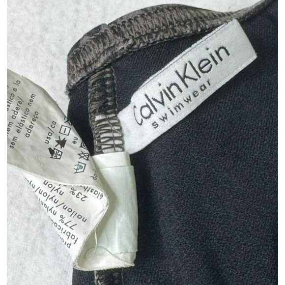 Calvin Klein Animal Print One-Piece Swimsuit Size 4 Shirred Black Gray - Picture 3 of 13